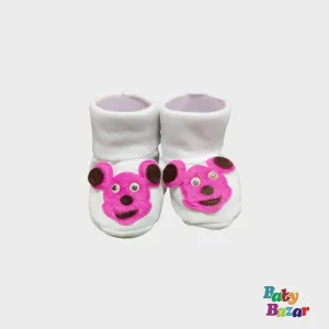 100% Cotton Booties For Newborn Baby Mouse Character -White