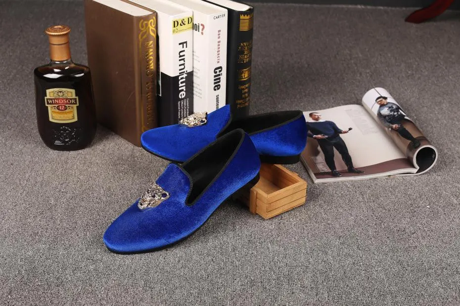 Animal Buckle Men Classic Wedding Velvet Loafers Shoes