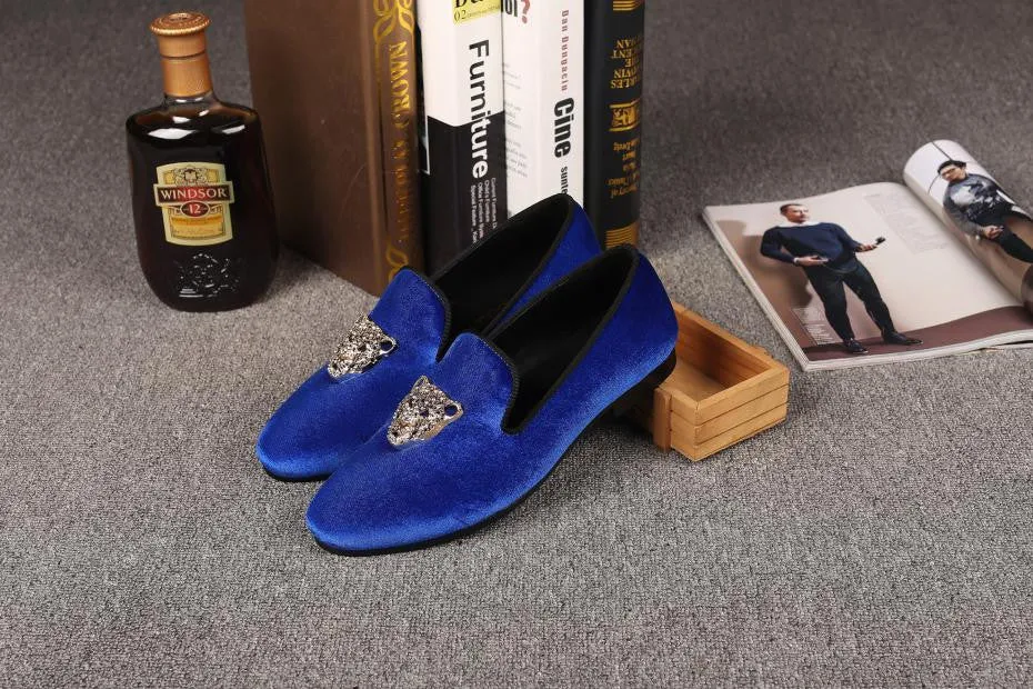 Animal Buckle Men Classic Wedding Velvet Loafers Shoes