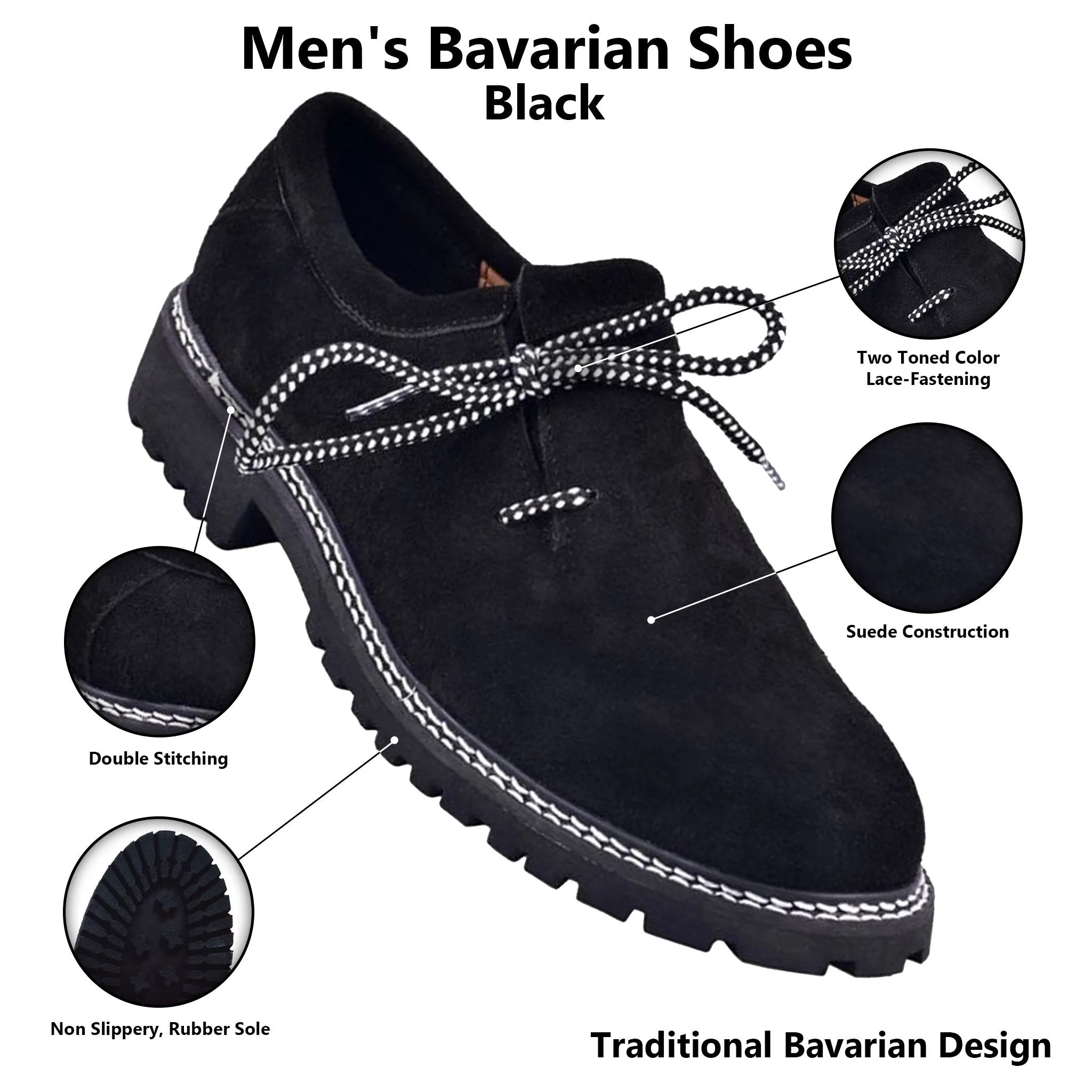 Bavarian Men Suede Leather Shoes Traditional German Style Oktoberfest Shoes