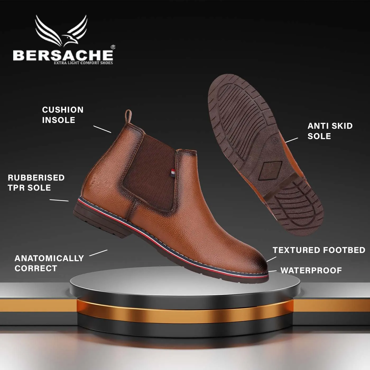 Bersache Comfortable Casual Outdoor Stylish Partywear Boots For Men(9086-Light Brown)