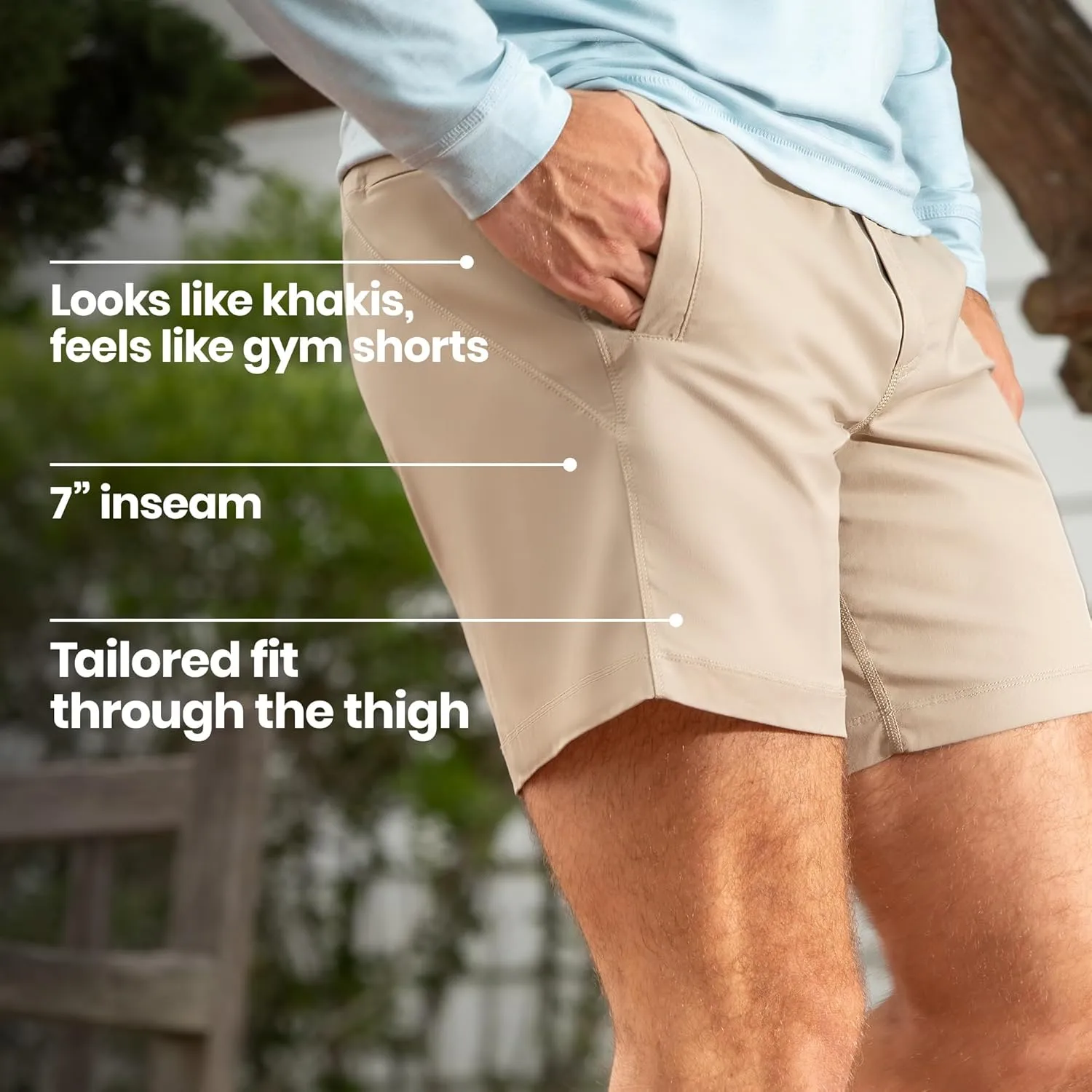 birddogs Mens Khaki Shorts ?C Casual, Slim Fit, Stretch Shorts with Built-in Liner for Comfort ?C Regular Length, 7?? Inseam