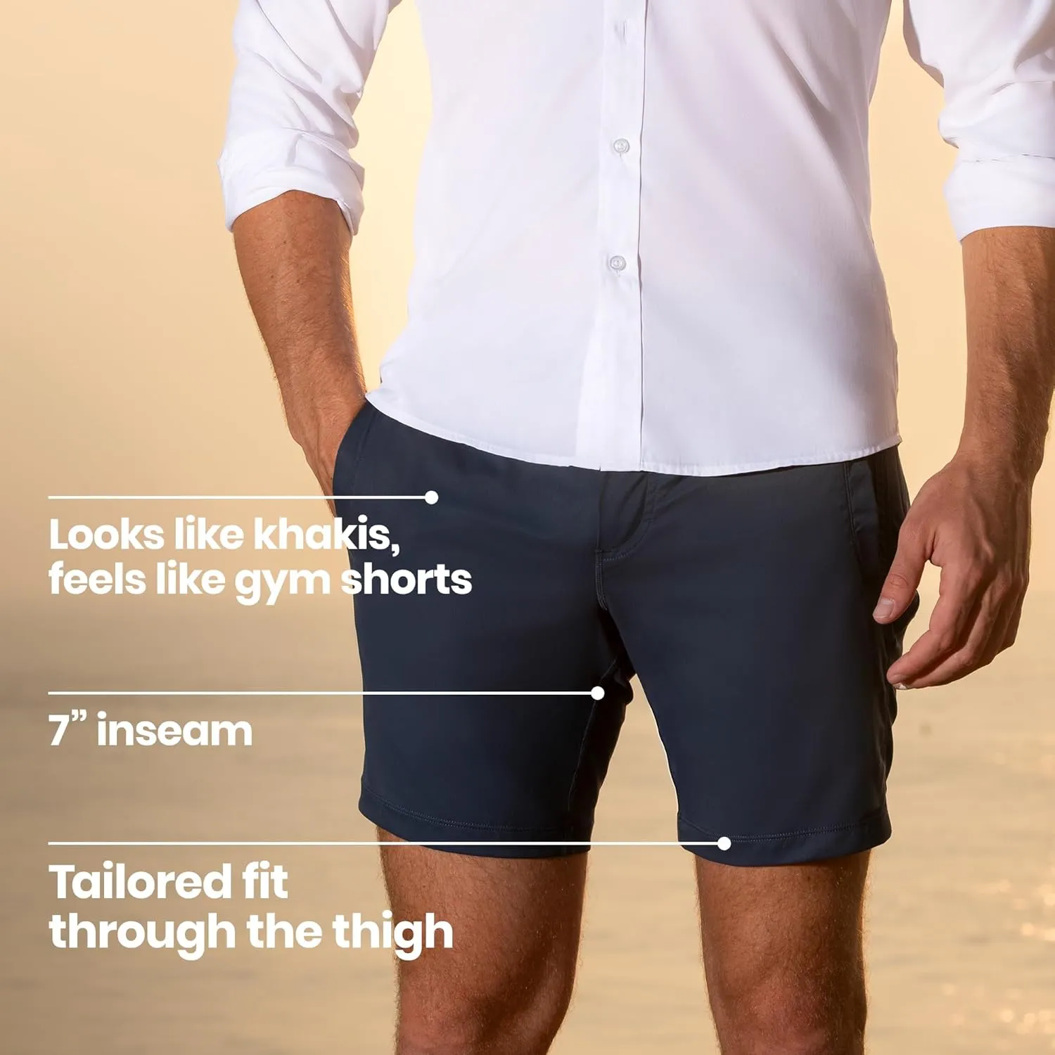 birddogs Mens Khaki Shorts ?C Casual, Slim Fit, Stretch Shorts with Built-in Liner for Comfort ?C Regular Length, 7?? Inseam