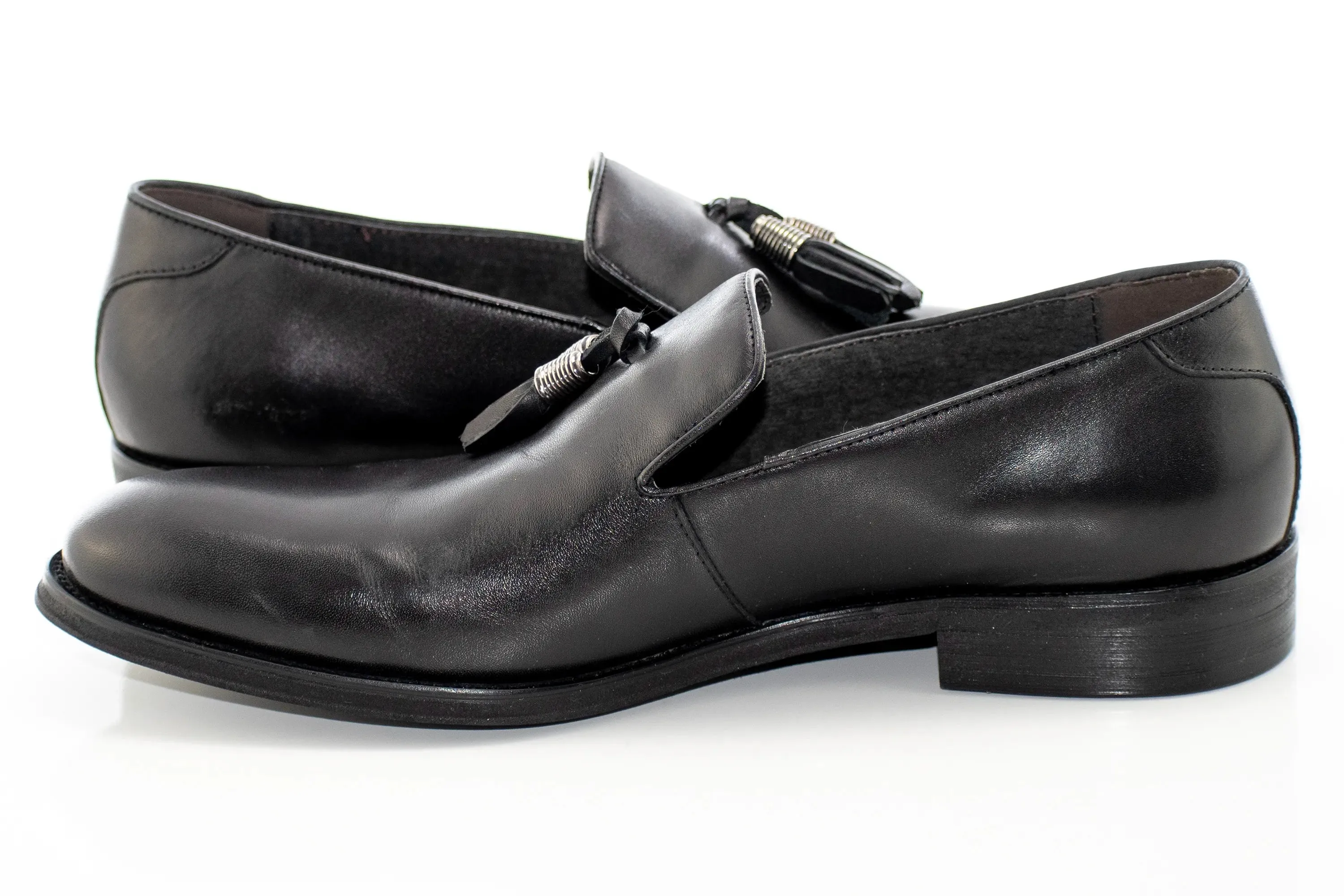 Black Leather Tasseled Dress Loafer