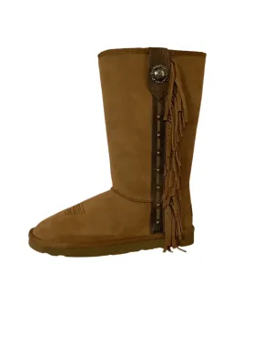 Brown Montana West side fringe snow boots