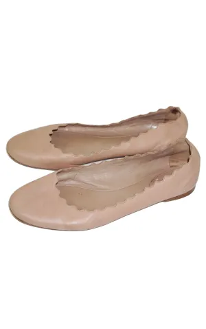 CHLOE Lauren Scalloped Beige Leather Flats