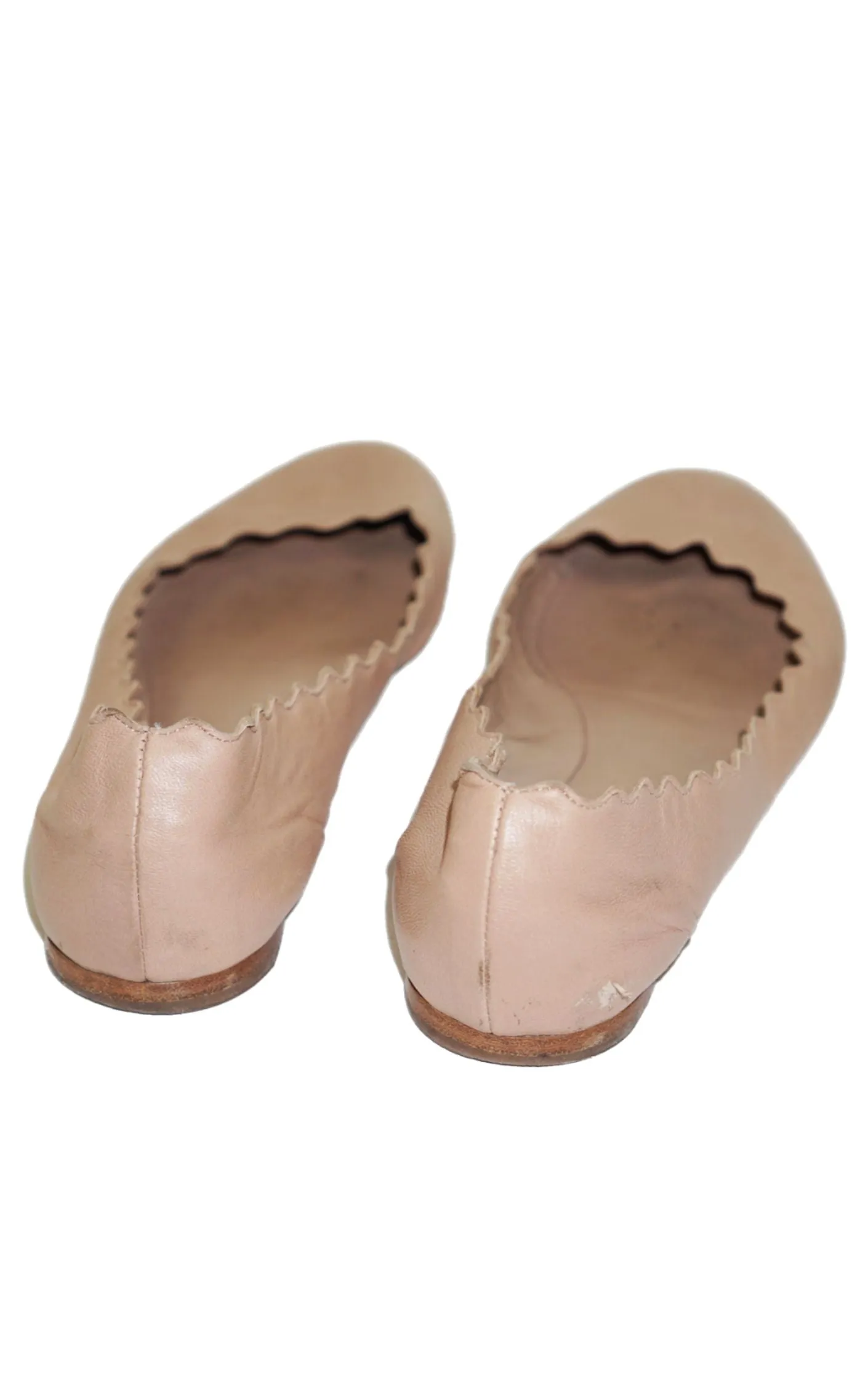CHLOE Lauren Scalloped Beige Leather Flats