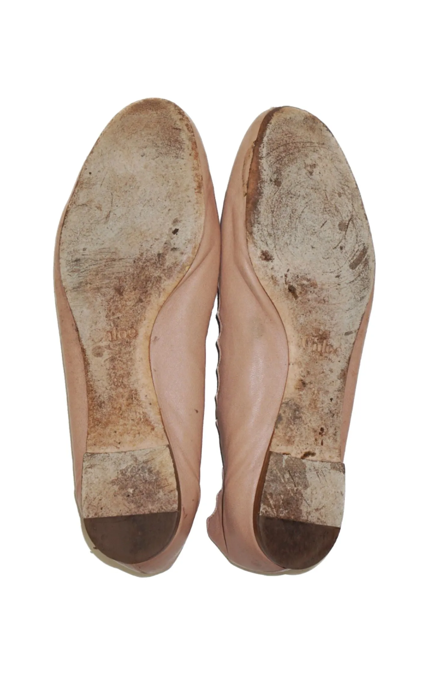 CHLOE Lauren Scalloped Beige Leather Flats
