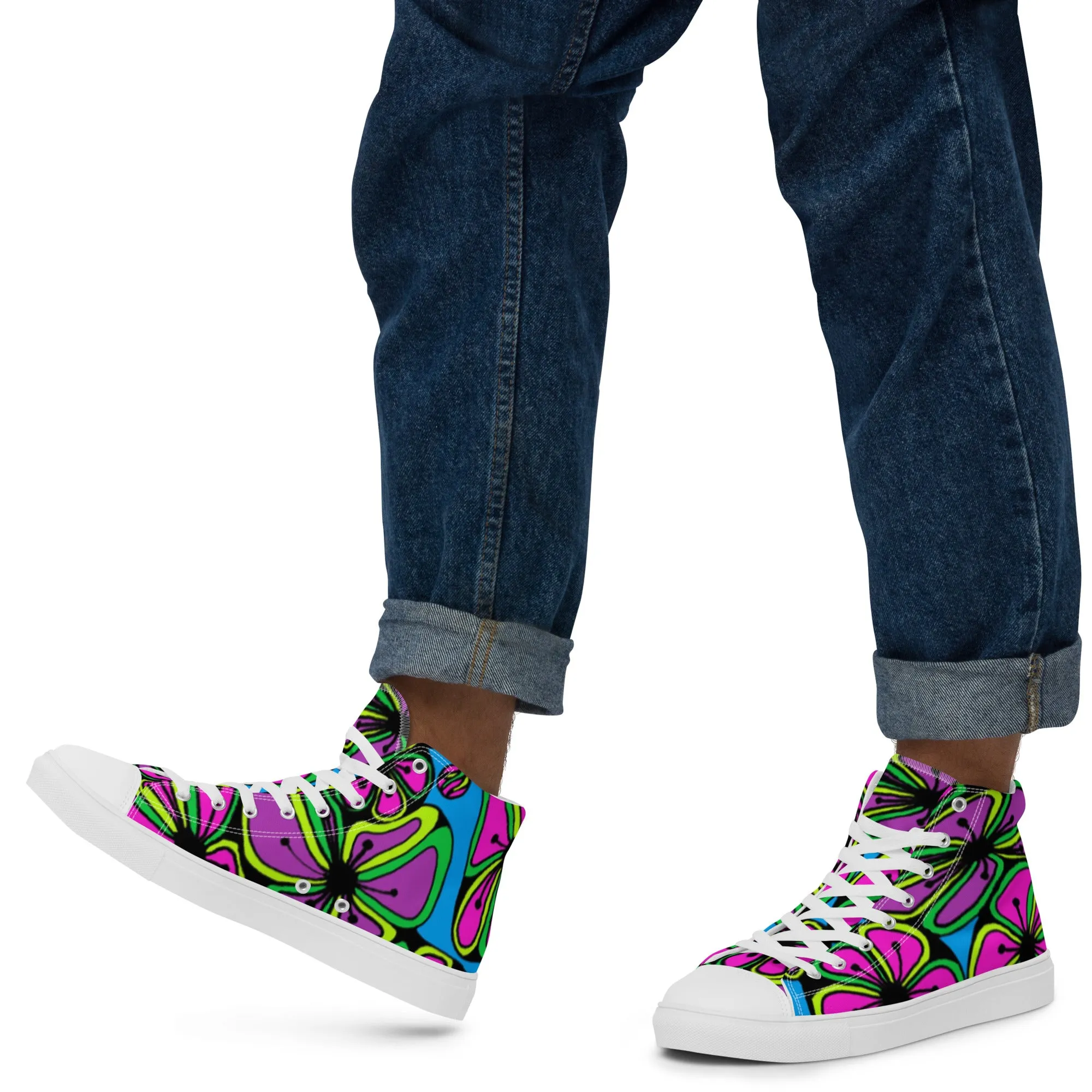 Colorful Zentangle Flowers Men’s high top canvas shoes