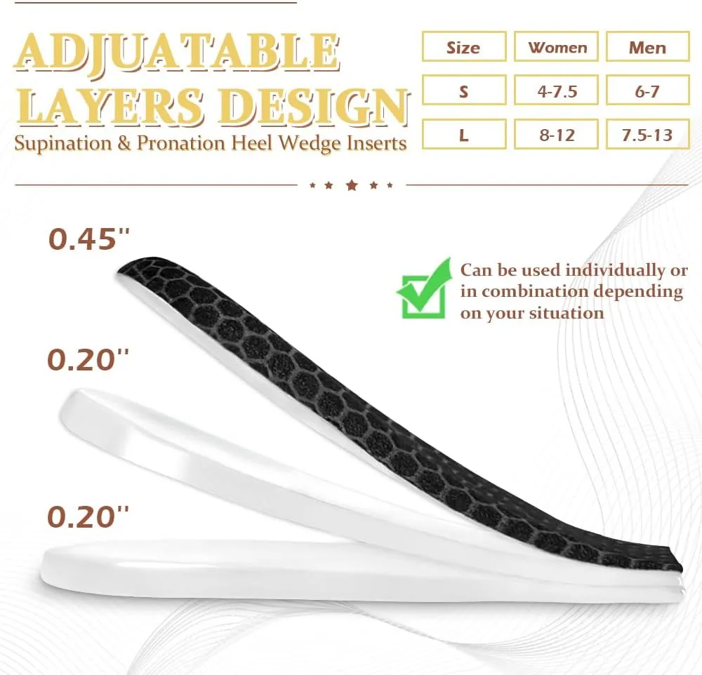 Corrective Insoles for Supination & Over-Pronation, Orthotics Medial & Lateral Heel Wedge Inserts for Foot Alignment, Bow Legs, Knee Pain (Black-3 Layers, L: Women 8-12/Men: 7.5-13)