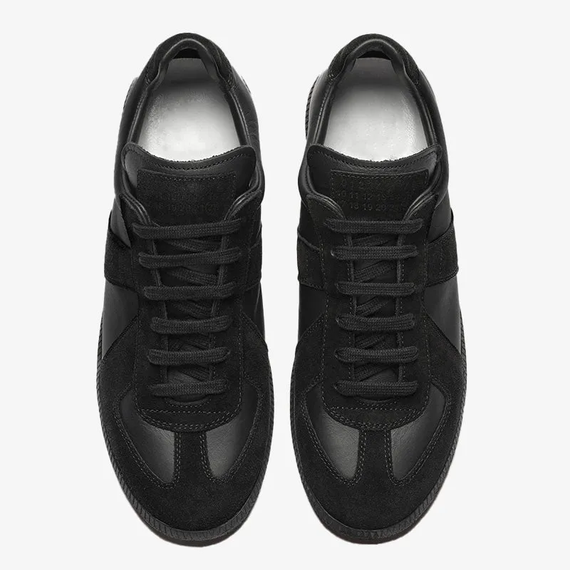 Deep Black Leather and Suede Sneakers