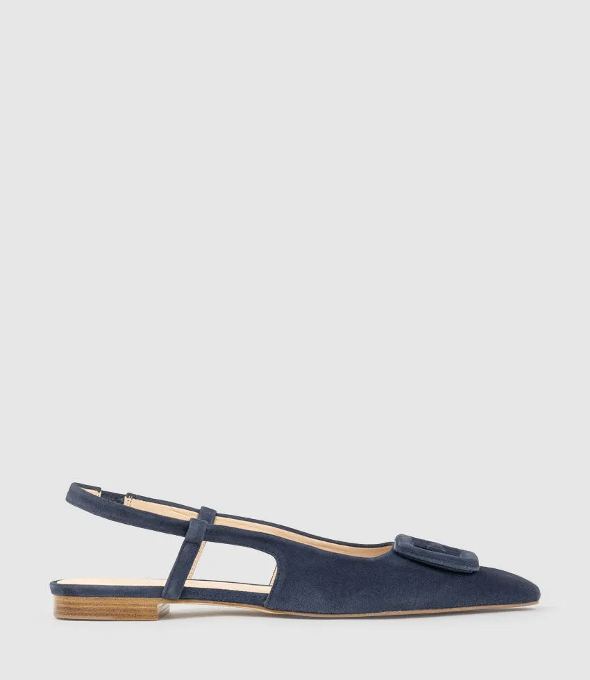 DESLING Flat Slingback with Ornament in Navy Suede