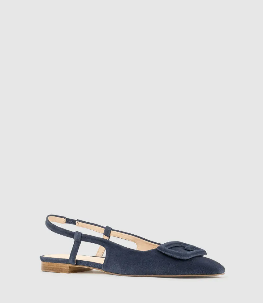 DESLING Flat Slingback with Ornament in Navy Suede