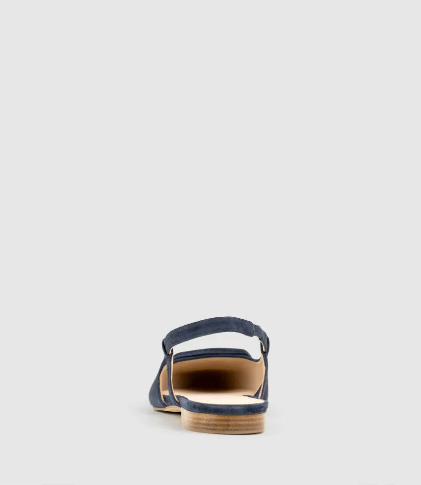 DESLING Flat Slingback with Ornament in Navy Suede