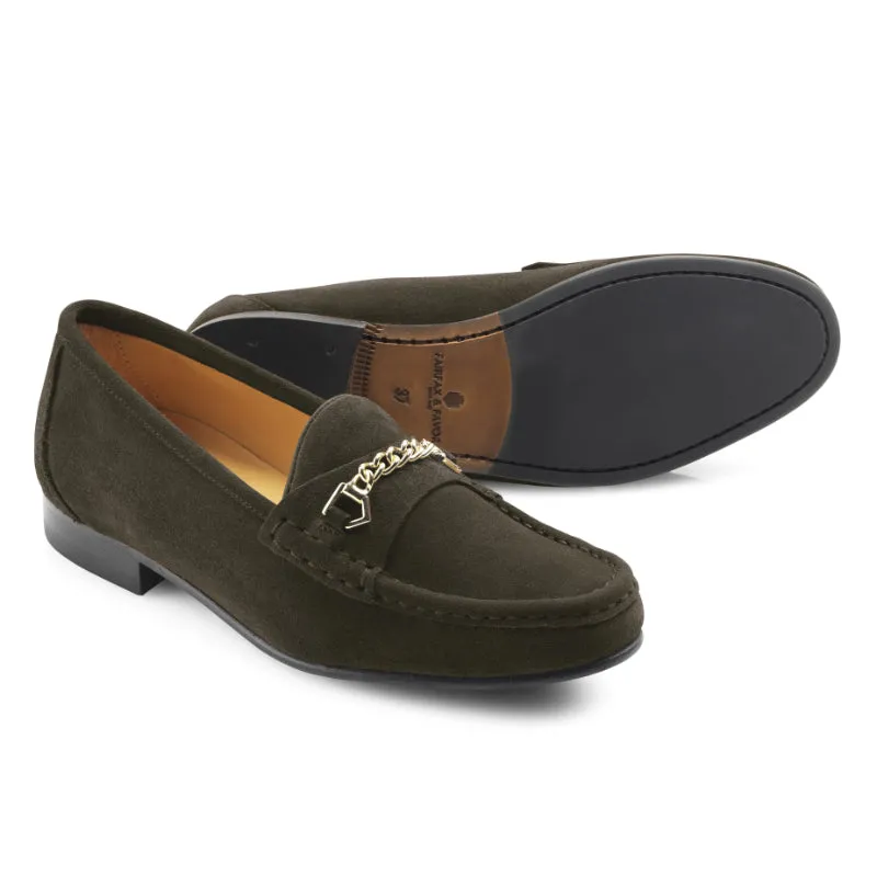 Fairfax & Favor Apsley Ladies Suede Loafer - Moss Green