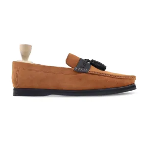 Handmade Custom Tan Suede and Black Calf Leather Mens Loafers