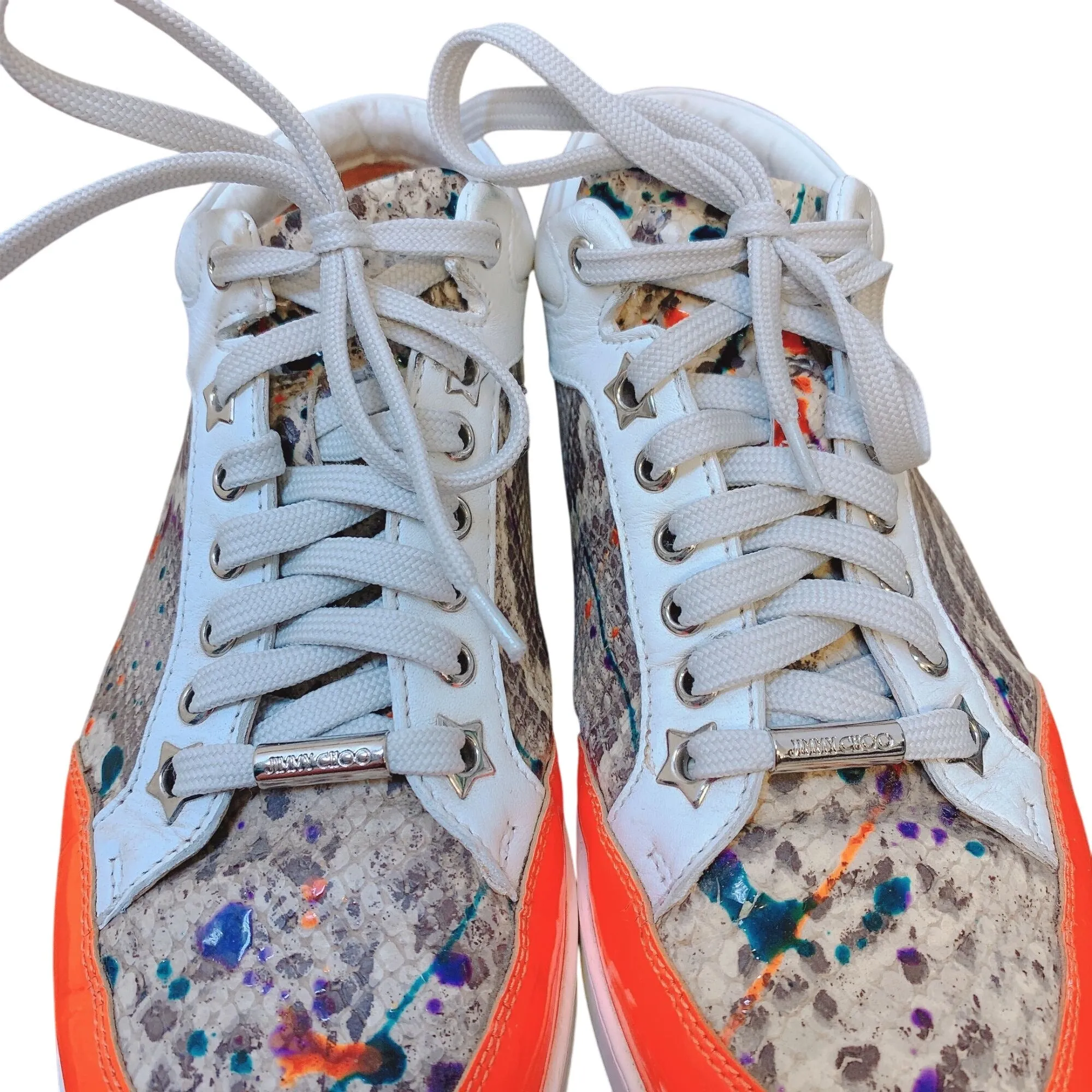 Jimmy Choo Miami Low Top Sneakers Python & Leather Orange 6.5/37