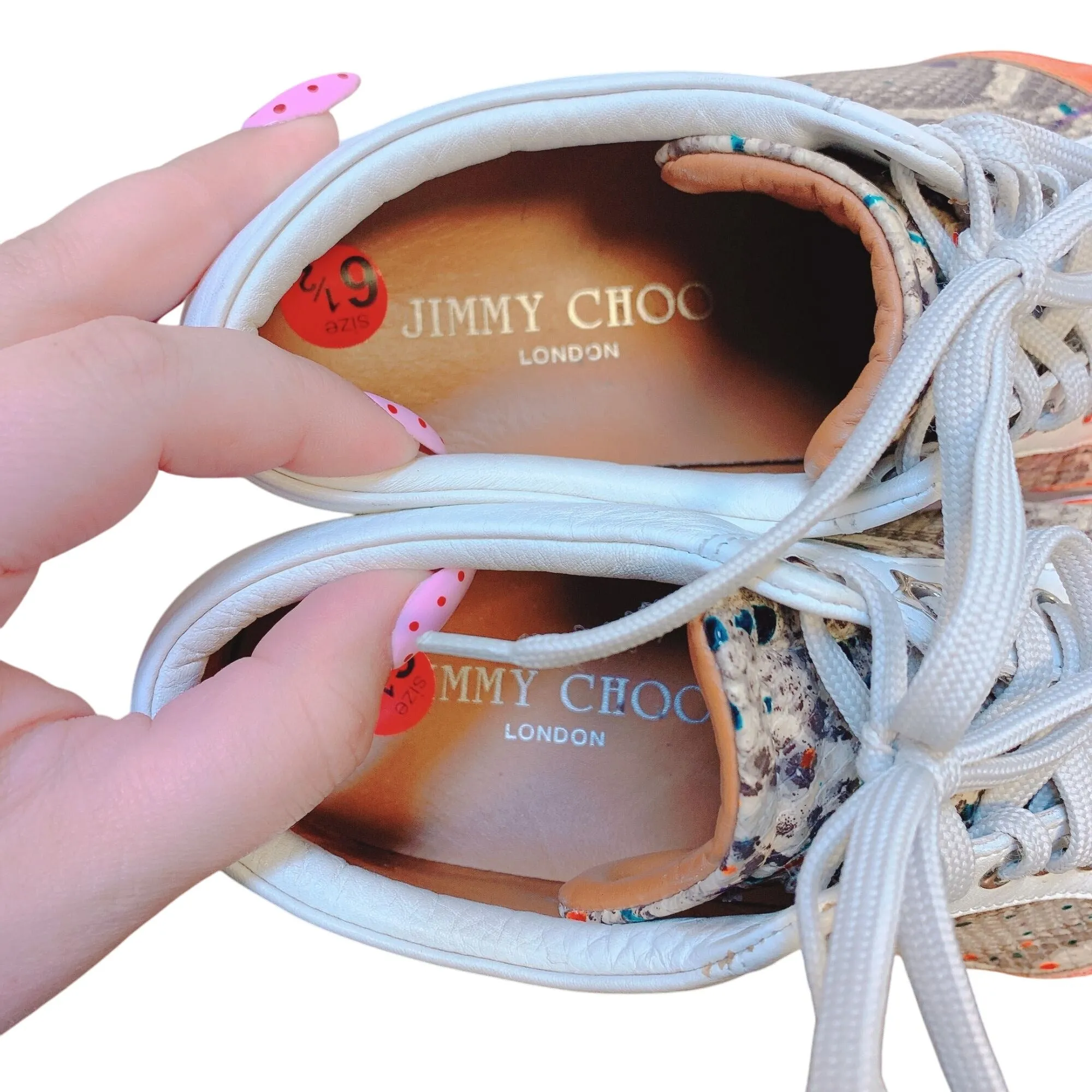 Jimmy Choo Miami Low Top Sneakers Python & Leather Orange 6.5/37