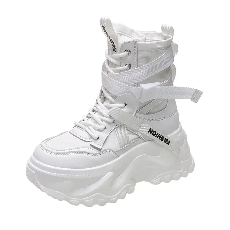 Luxury Platform Ankle Boots for Women - Breathable Chunky Designer Shoes with Cross Lace-Up Closure