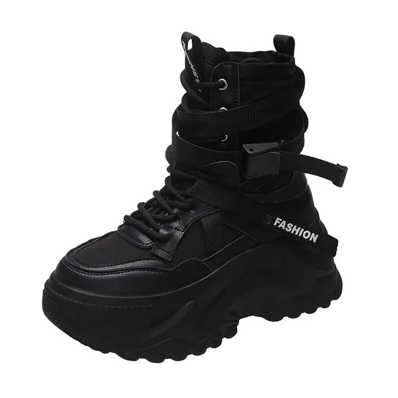 Luxury Platform Ankle Boots for Women - Breathable Chunky Designer Shoes with Cross Lace-Up Closure