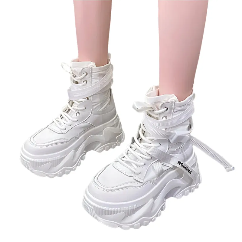 Luxury Platform Ankle Boots for Women - Breathable Chunky Designer Shoes with Cross Lace-Up Closure