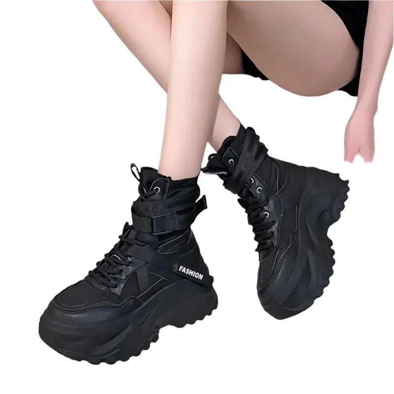 Luxury Platform Ankle Boots for Women - Breathable Chunky Designer Shoes with Cross Lace-Up Closure
