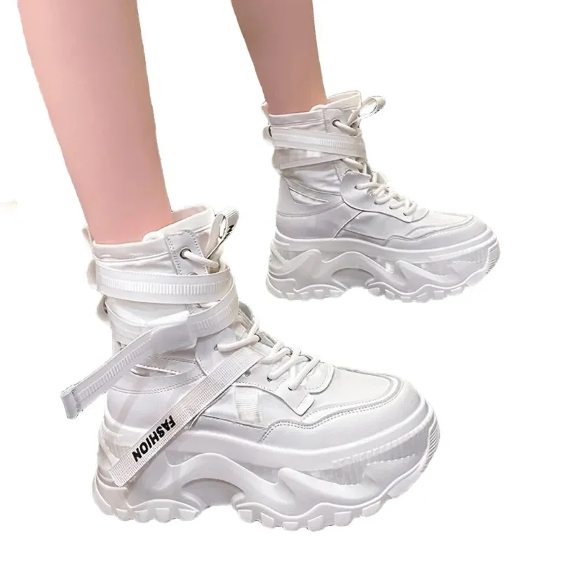 Luxury Platform Ankle Boots for Women - Breathable Chunky Designer Shoes with Cross Lace-Up Closure