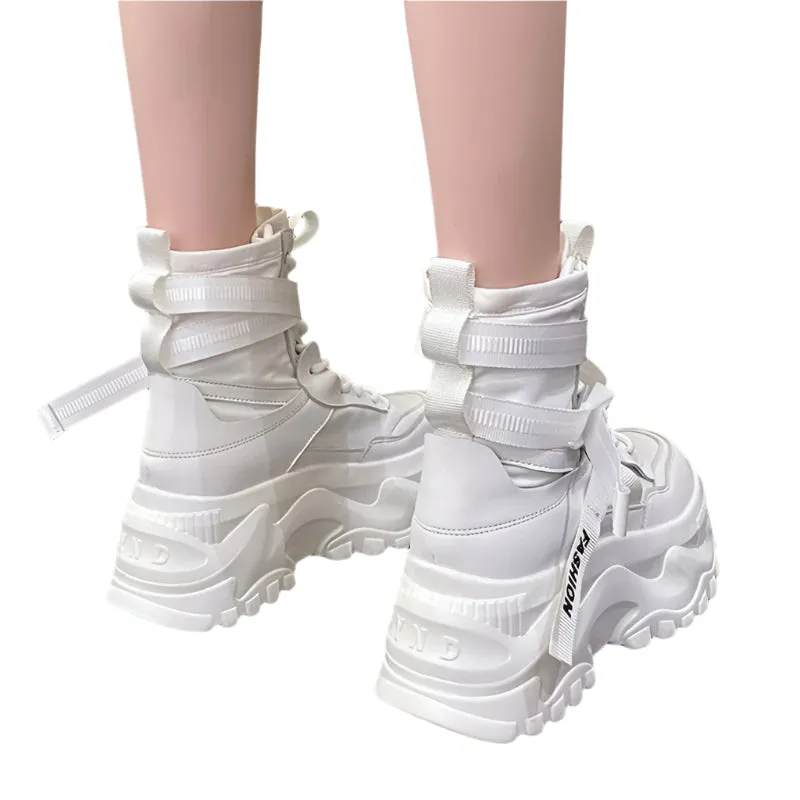 Luxury Platform Ankle Boots for Women - Breathable Chunky Designer Shoes with Cross Lace-Up Closure