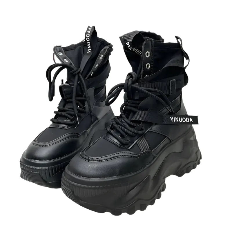 Luxury Platform Ankle Boots for Women - Breathable Chunky Designer Shoes with Cross Lace-Up Closure