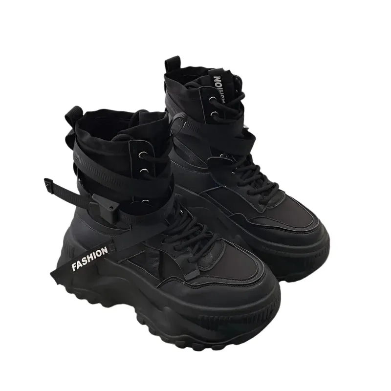 Luxury Platform Ankle Boots for Women - Breathable Chunky Designer Shoes with Cross Lace-Up Closure