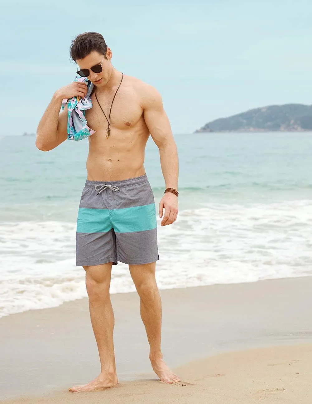 maamgic Mens 7" Stretch Swim Trunks Quick Dry Mesh Lining Swimwear Bathing Suits