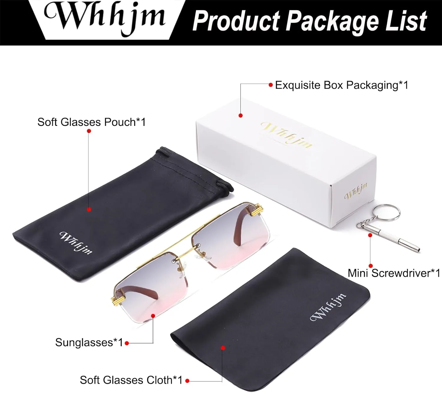 Mens Fashion Rimless Rectangle Sunglasses for Man Frameless Square Glasses Gradient Tinted UV400 Lens