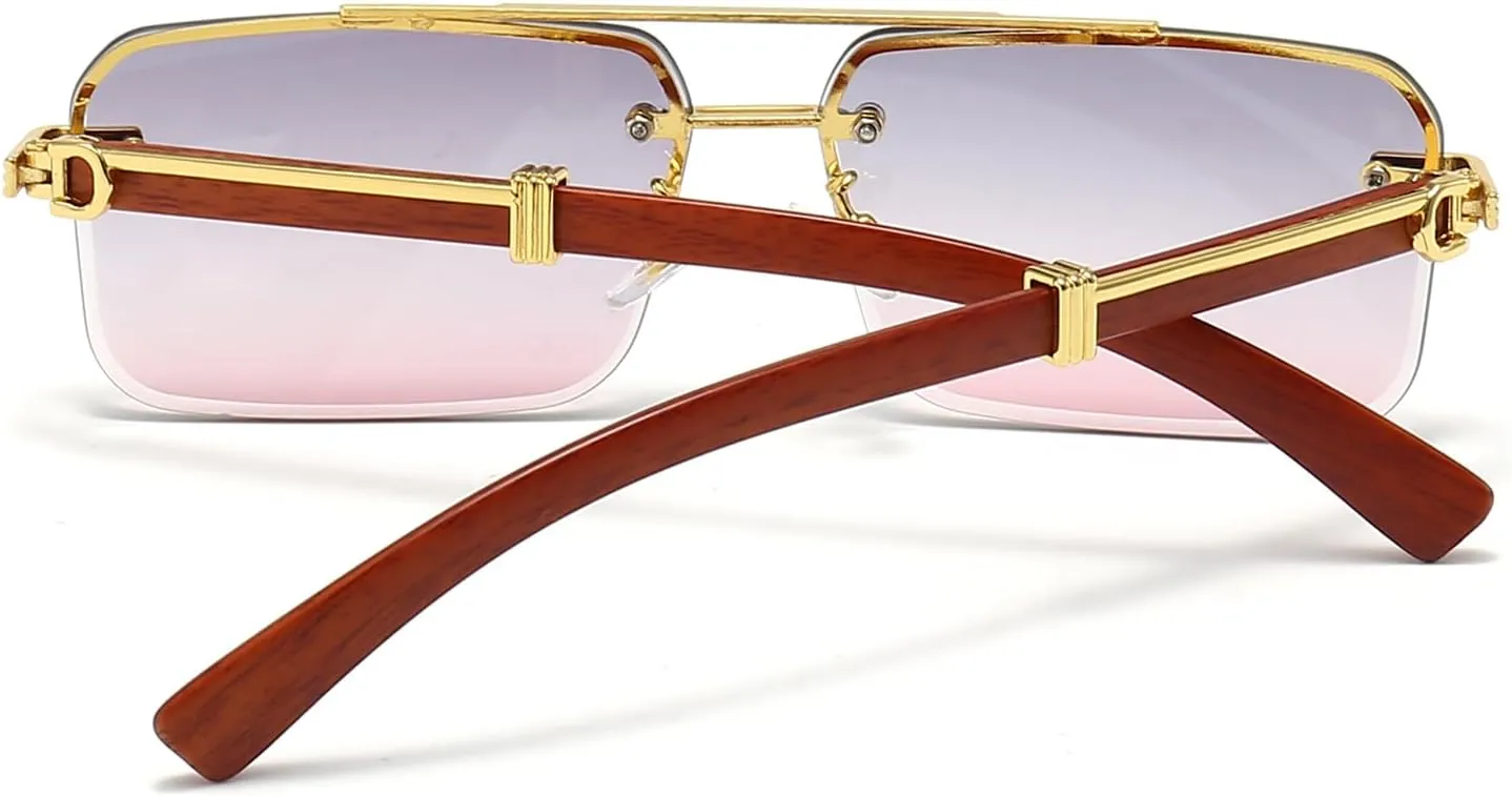 Mens Fashion Rimless Rectangle Sunglasses for Man Frameless Square Glasses Gradient Tinted UV400 Lens