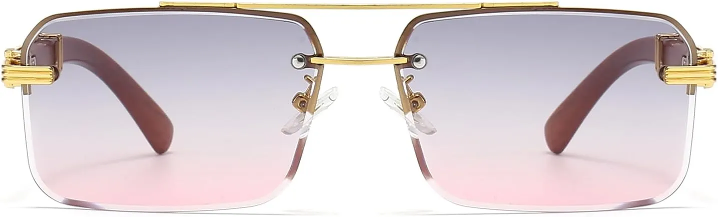 Mens Fashion Rimless Rectangle Sunglasses for Man Frameless Square Glasses Gradient Tinted UV400 Lens