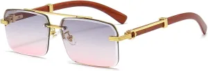 Mens Fashion Rimless Rectangle Sunglasses for Man Frameless Square Glasses Gradient Tinted UV400 Lens