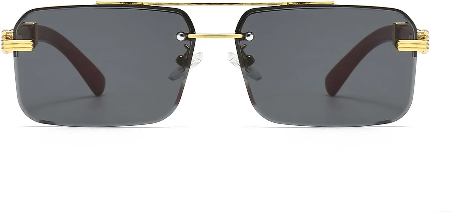 Mens Fashion Rimless Rectangle Sunglasses for Man Frameless Square Glasses Gradient Tinted UV400 Lens