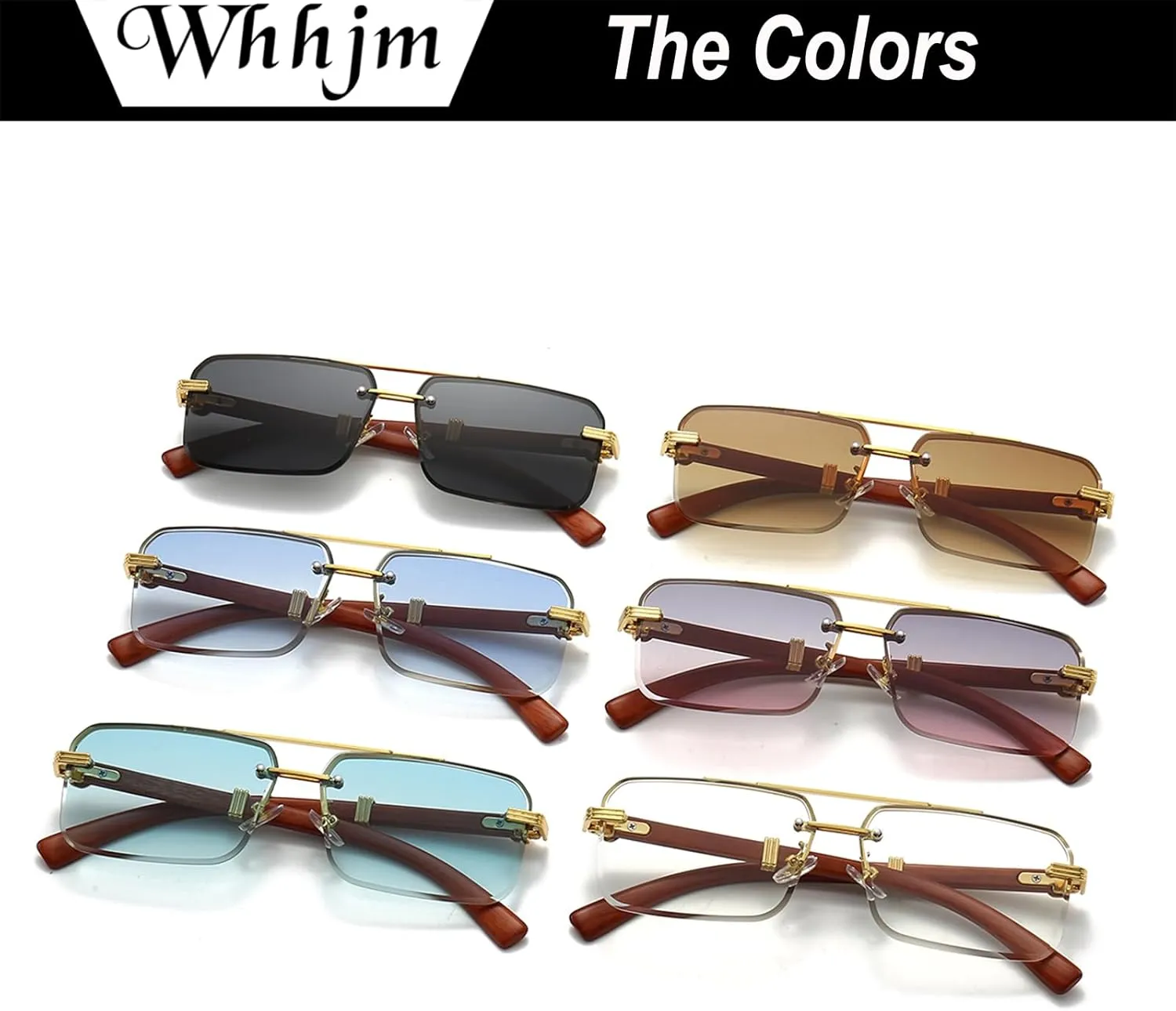 Mens Fashion Rimless Rectangle Sunglasses for Man Frameless Square Glasses Gradient Tinted UV400 Lens
