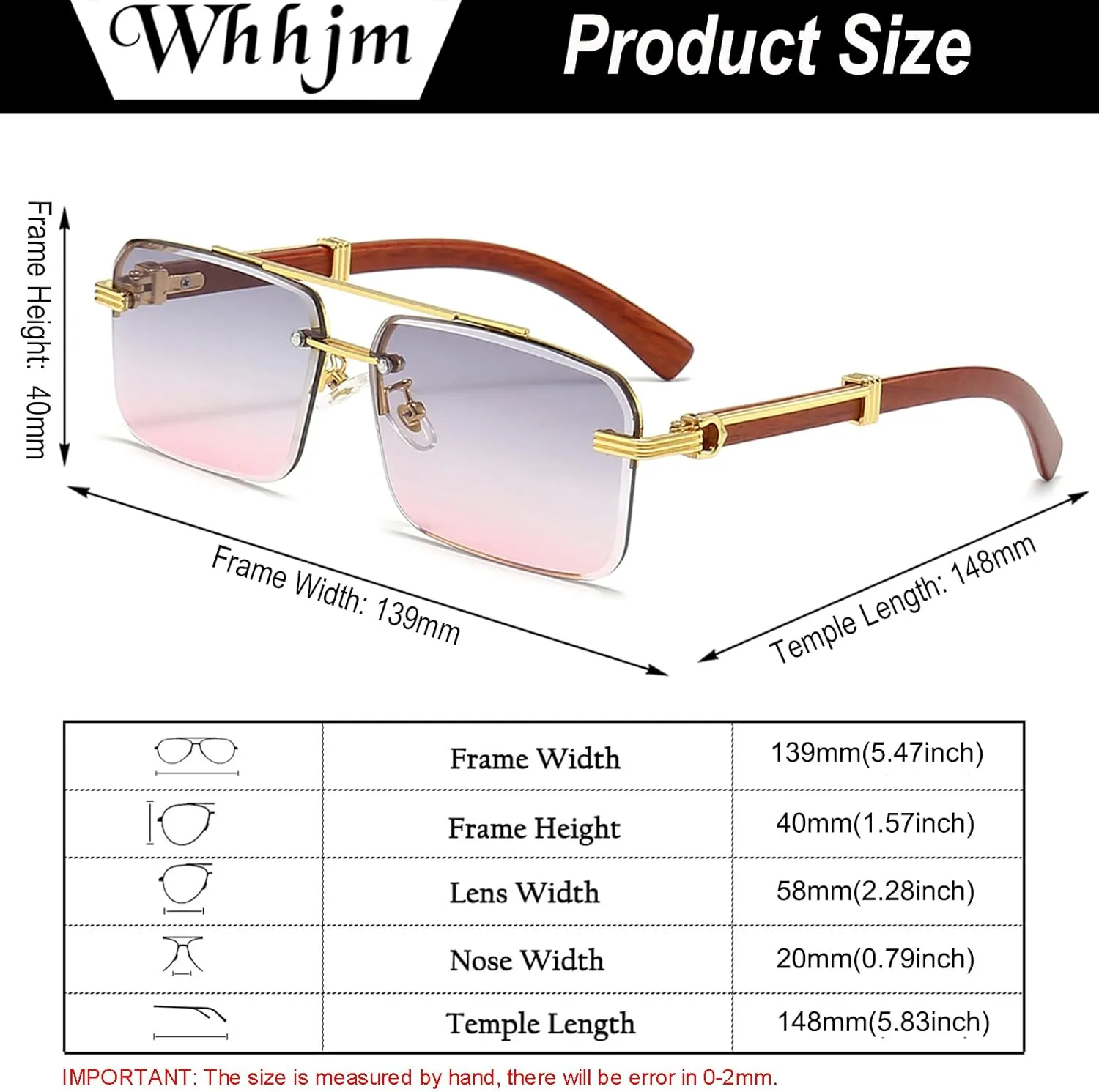 Mens Fashion Rimless Rectangle Sunglasses for Man Frameless Square Glasses Gradient Tinted UV400 Lens