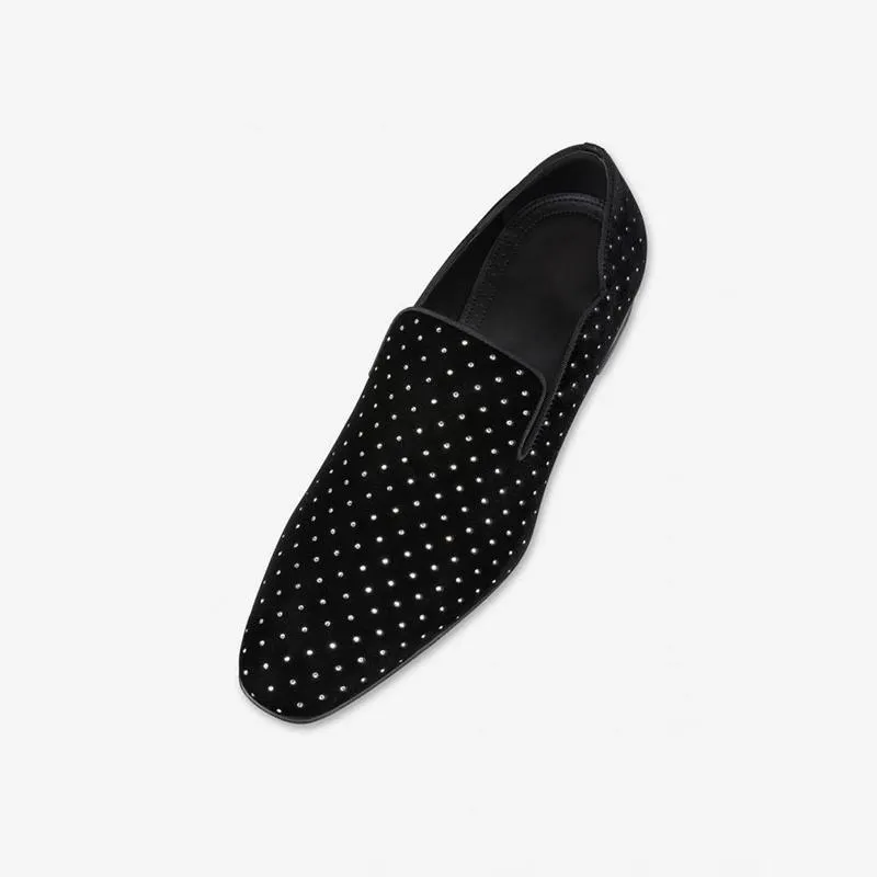 Mens Loafer Silver Strass Black Round Toe