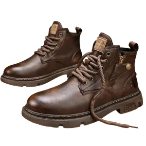 Men's Retro Leather Biker Boots - Wear-Resistant Winter High-Top Motorcycle Shoes, Casual All-Match Outdoor Footwear