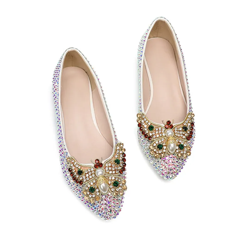 New Colorful Rhinestone Butterfly Flat Shoes