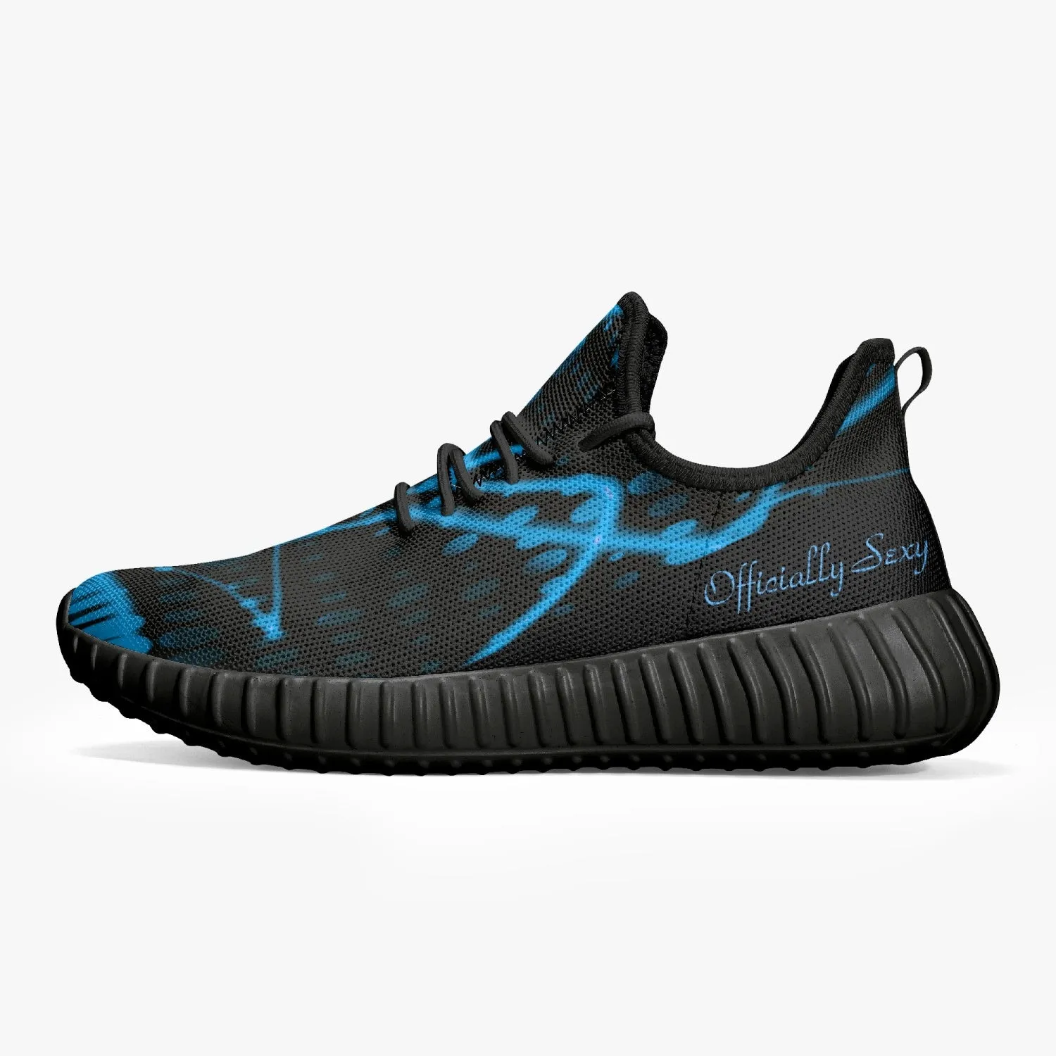 Officially Sexy Baby Blue & Black Laser Print Mesh Knit Sneakers - With White or Black Sole