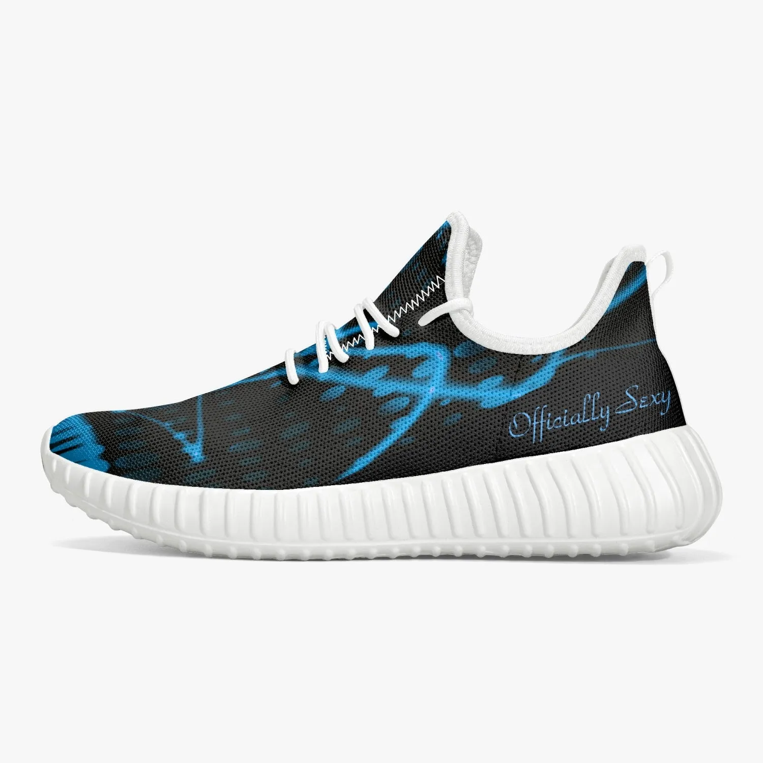 Officially Sexy Baby Blue & Black Laser Print Mesh Knit Sneakers - With White or Black Sole