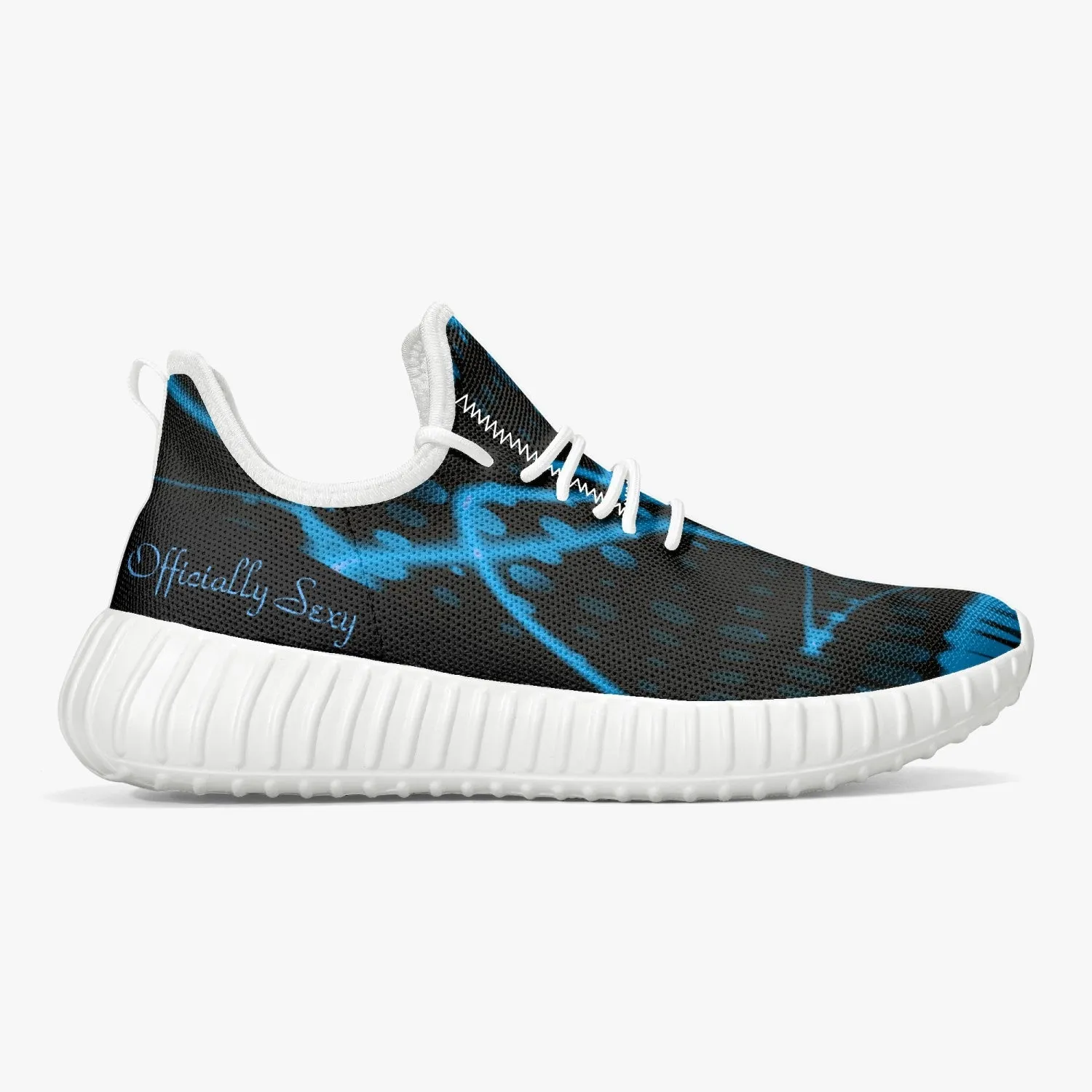 Officially Sexy Baby Blue & Black Laser Print Mesh Knit Sneakers - With White or Black Sole