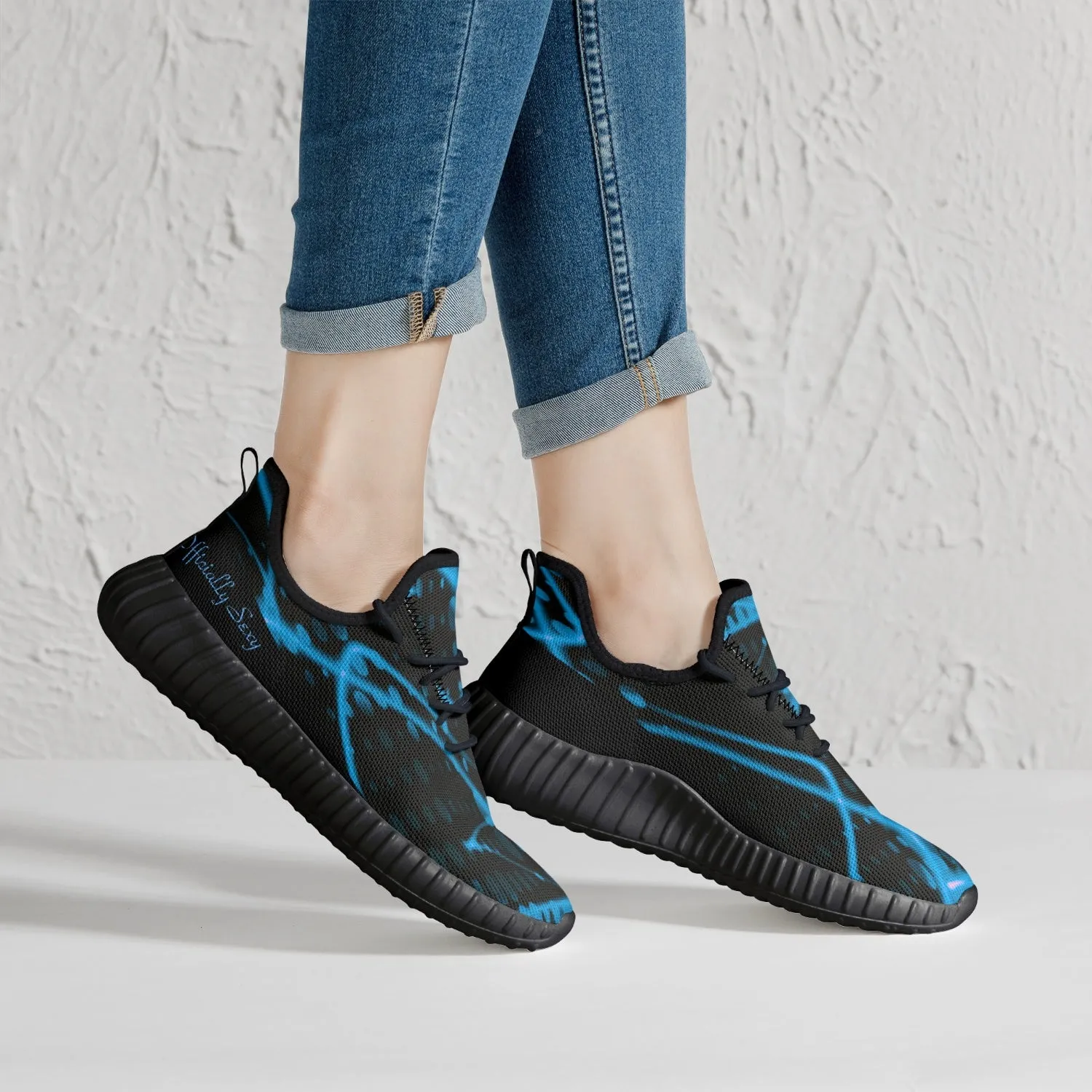 Officially Sexy Baby Blue & Black Laser Print Mesh Knit Sneakers - With White or Black Sole
