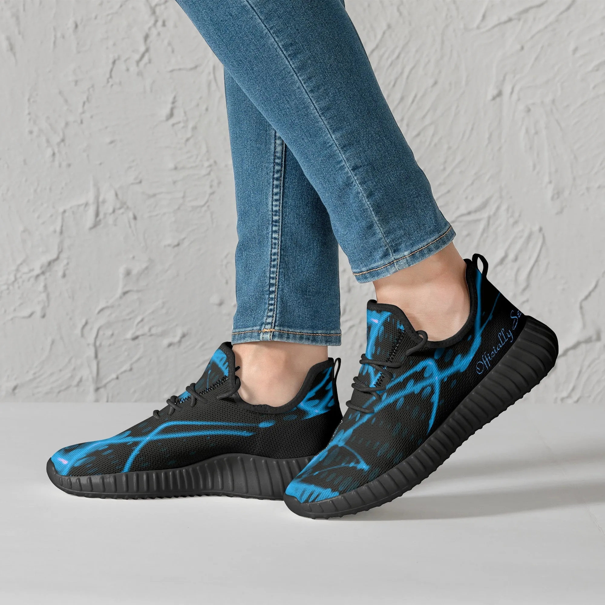 Officially Sexy Baby Blue & Black Laser Print Mesh Knit Sneakers - With White or Black Sole
