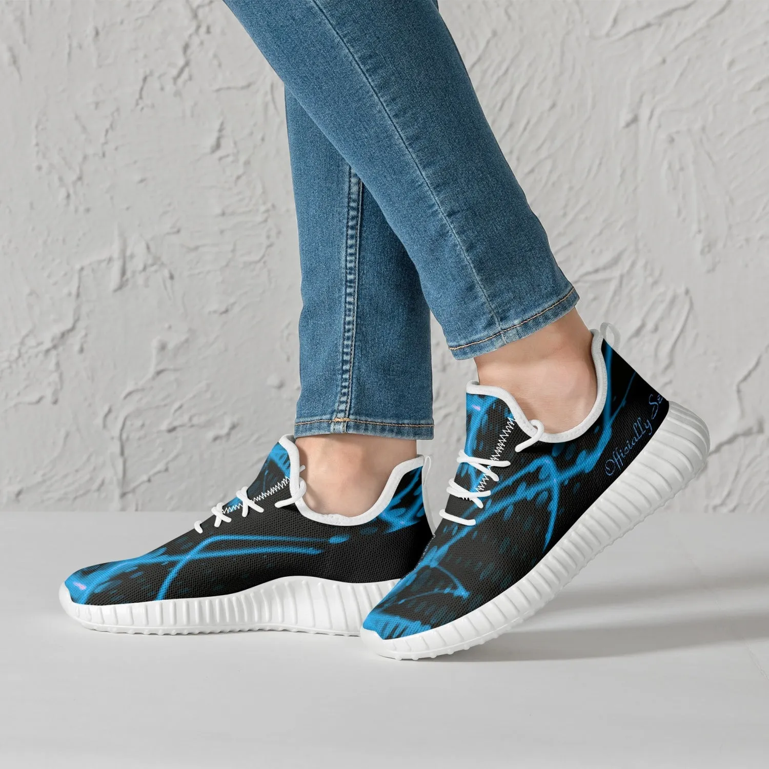 Officially Sexy Baby Blue & Black Laser Print Mesh Knit Sneakers - With White or Black Sole