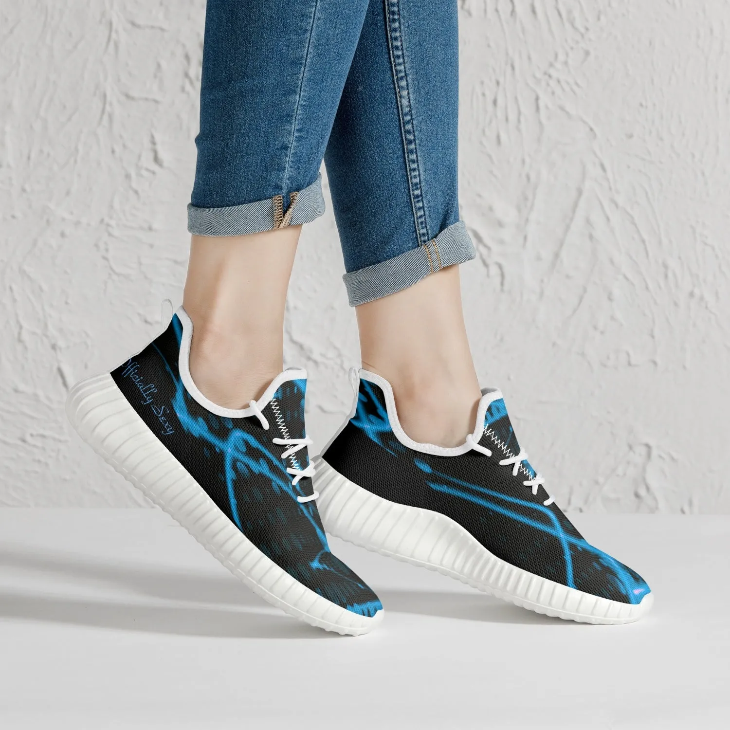 Officially Sexy Baby Blue & Black Laser Print Mesh Knit Sneakers - With White or Black Sole