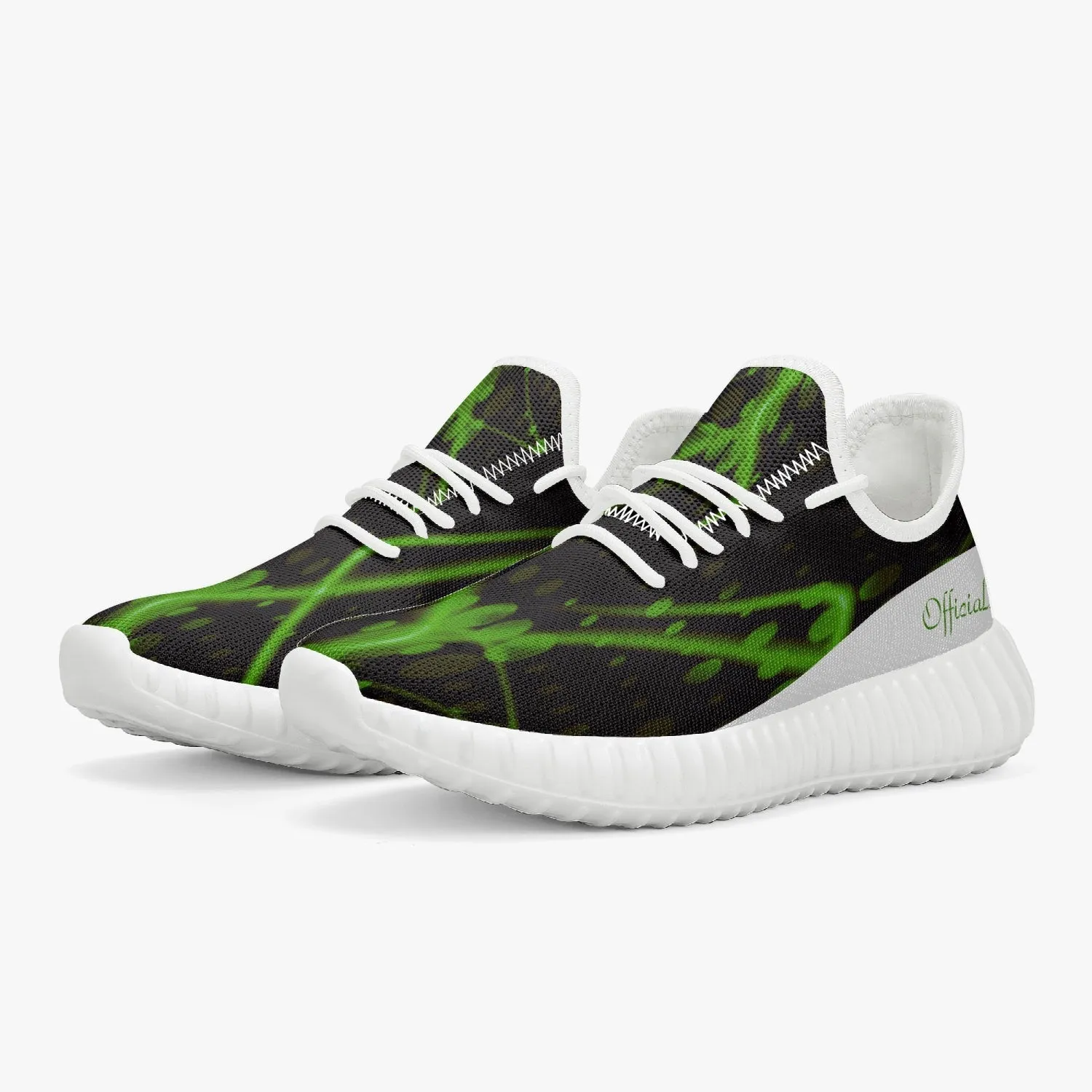Officially Sexy Green & White Laser Print Mesh Knit Sneakers - With White or Black Sole