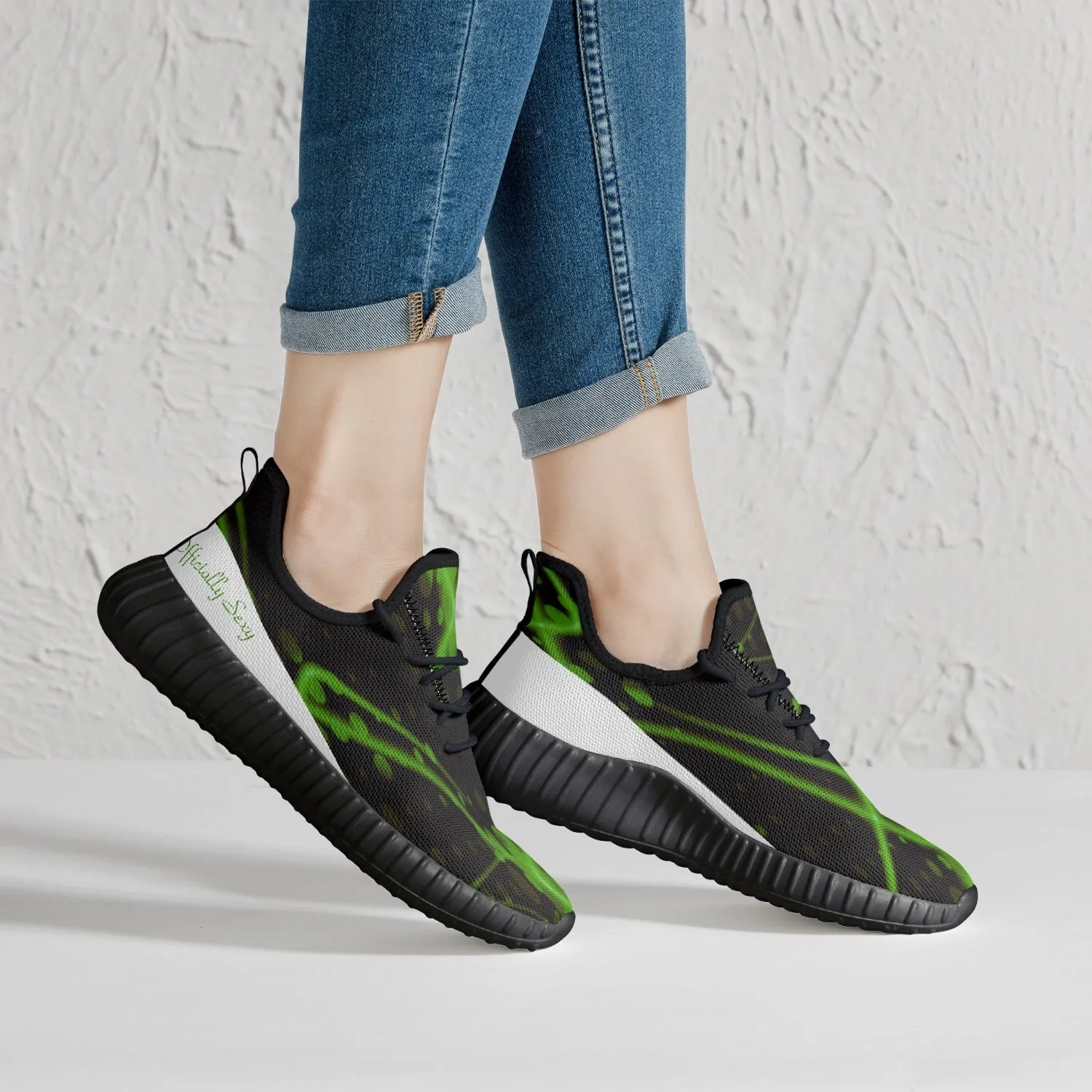 Officially Sexy Green & White Laser Print Mesh Knit Sneakers - With White or Black Sole